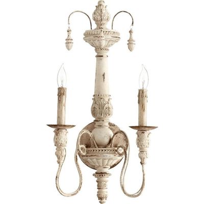 Quorum 5506-2-70 Traditional Two Light Wall Mount from Salento Collection in White Finish,