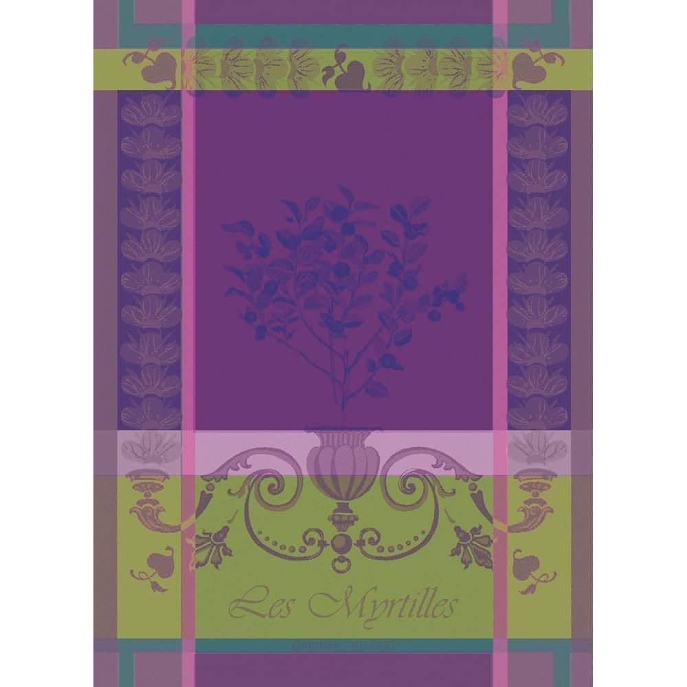 Garnier Thiebaut Myrtilles Violet (Purple Blueberries) French Kitchen Towel 22"x30", Cotton, Jacquard