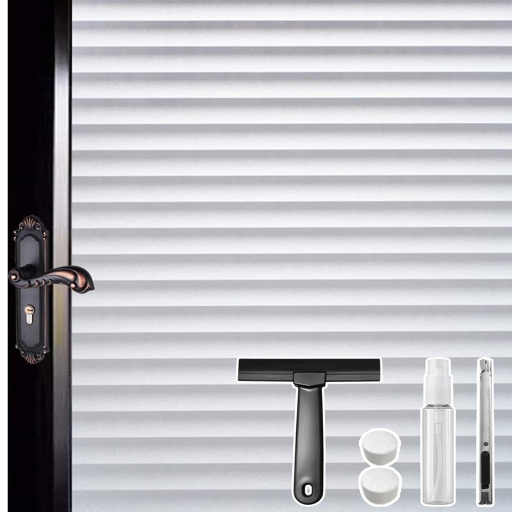 DUOFIRE Window Film Window Privacy Film, Anti UV Removable Frosted Privacy Film, Static Cling Glass Film No Glue Window Sticker for Bathroom Bedroom Office (17.4 x 78.7 inch)Blinds Pattern