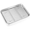 P&P CHEF 9 Inch Baking Sheet Pan with Rack Set, Stainless Steel Cookie Sheet Pan Tray with Cooling Rack for Oven Use, Cooking Roasting, Non Toxic & Dishwasher Safe, Heavy Duty view 1