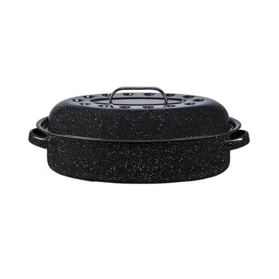 Granite Ware 15-Inch Covered Oval Roaster - Enamel Steel Basic Cookware, Nonstick & Chemical-Free, Dishwasher Safe - 10 Lb Capacity, Large Roasting Pan for Meats, Poultry, Vegetables (Speckled Black)