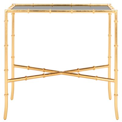 SAFAVIEH Home Collection Chandler Accent Table, Gold Cross Base with Black Glass Top, Fully Assembled (FOX2513A)