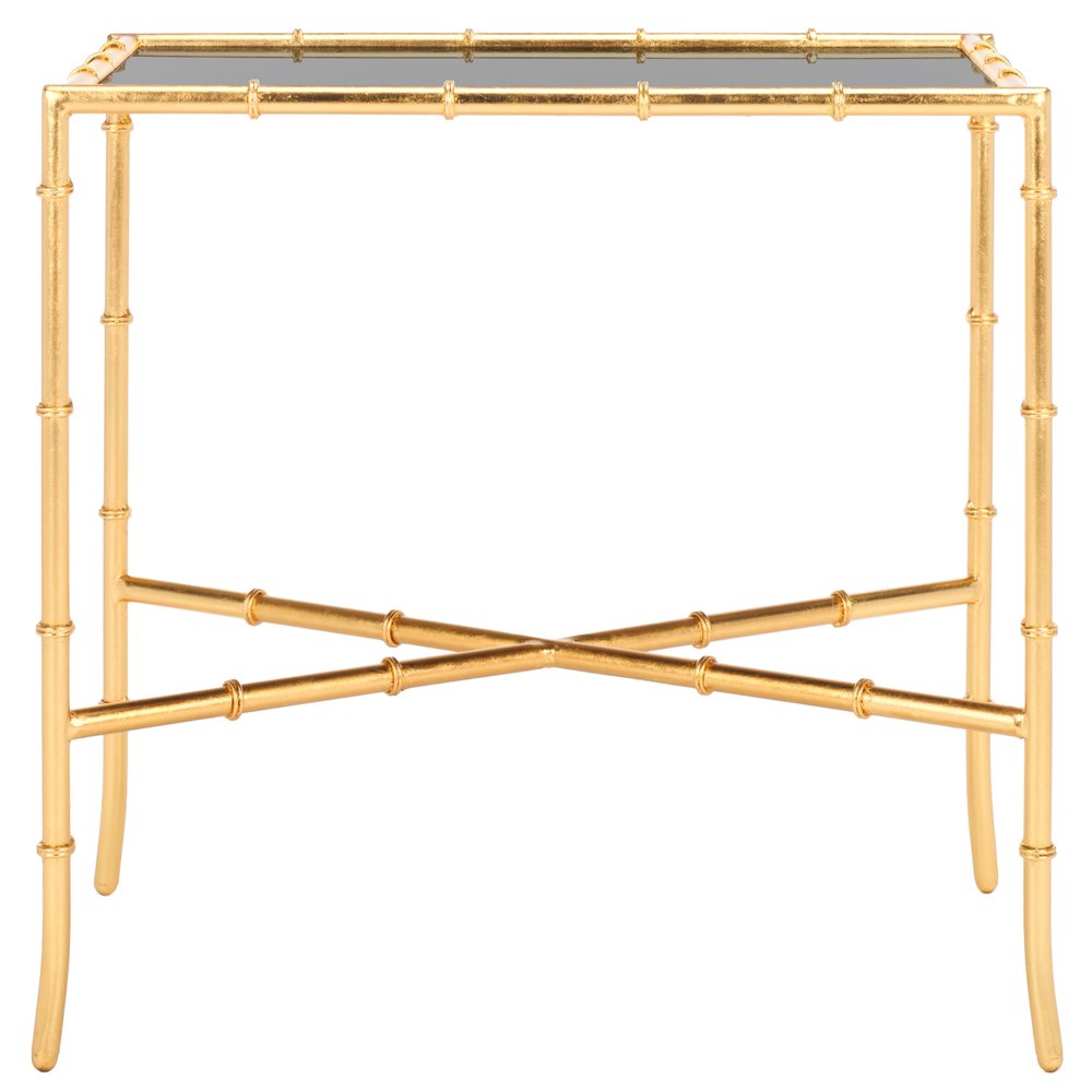 SAFAVIEH Home Collection Chandler Accent Table, Gold Cross Base with Black Glass Top, Fully Assembled (FOX2513A)