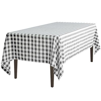 LTC LINENS 60 in. x 126 in. Black and White Checkered Rectangular Tablecloth-Black Gingham Table Cloth for 8 Feet Rectangle Table - Stain Resistant, Washable Fabric Plaid Table Cover for Picnic, Party
