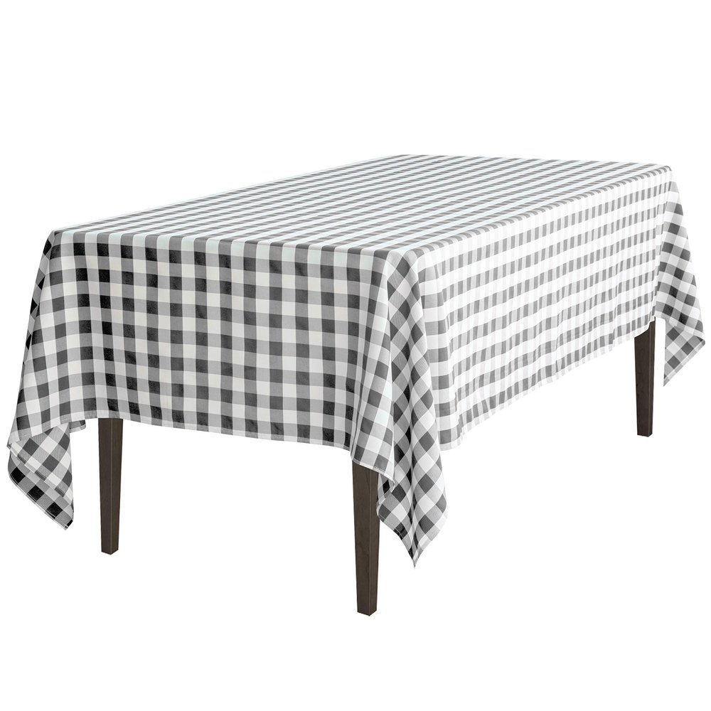 LTC LINENS 60 in. x 126 in. Black and White Checkered Rectangular Tablecloth-Black Gingham Table Cloth for 8 Feet Rectangle Table - Stain Resistant, Washable Fabric Plaid Table Cover for Picnic, Party