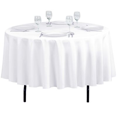 LTC LINENS 90 Inch Round Tablecloth White for Round Table - Stain and Wrinkle Resistant Table Cloth -Washable Polyester Table Cover for Wedding, Party