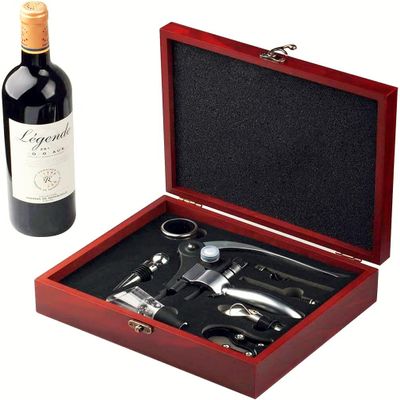 Wine Opener Set,Wine Bottle Opener Including Foil Cutter, Bottle Stopper Pourer and Extra Spiral,Wine Corkscrew Set,Gift box Opener Kit.