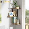 Love-KANKEI Corner Shelf Wall Mount of 3 Tier Rustic Wood Floating Shelves for Bedroom Living Room Bathroom Kitchen Office and More Carbonized Black view 3