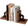 MyGift Book Ends, Decorative Bookends, Heavy Duty Book Holders for Shelves, Rustic Wood with Realistic Industrial Pipe Design,Unique Ideas for Father's Day, Christmas view 1