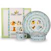 Golden Rabbit Enamelware Child Dinnerware Set: Plate, Mug and Bowl with Lid, Nursery Rhyme view 1