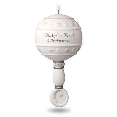 Hallmark Keepsake Christmas Ornament 2018 Year Dated Baby's First Rattle Year Dated Porcelain