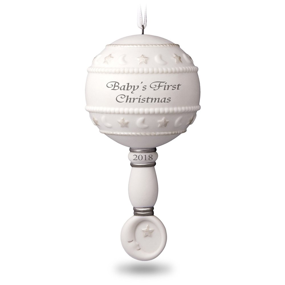 Hallmark Keepsake Christmas Ornament 2018 Year Dated Baby's First Rattle Year Dated Porcelain