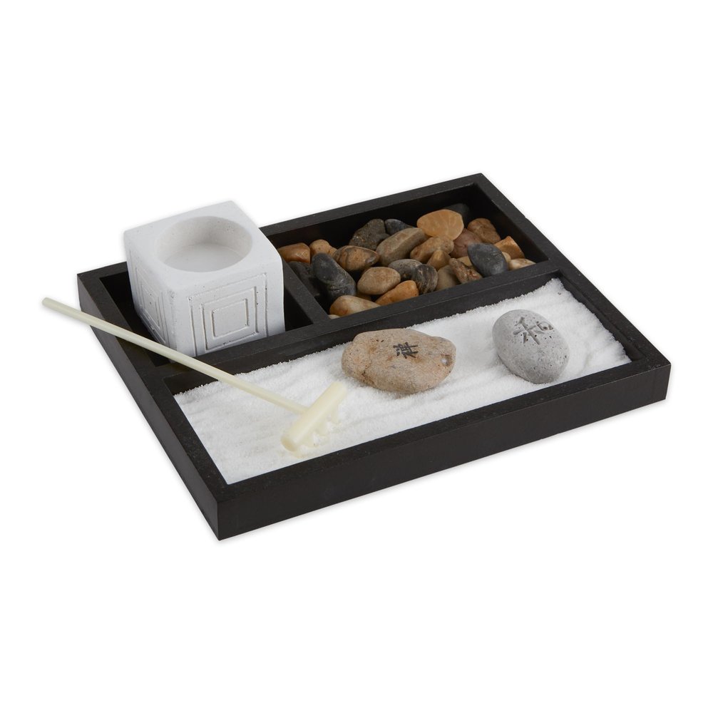Gifts & Decor Zingz & Thingz Home Decorative Wooden Zen Garden Kit, Tabletop, 7x6.25x2.25
