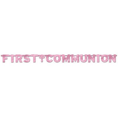 "First Communion" Pink Foil Banner | Party Decoration
