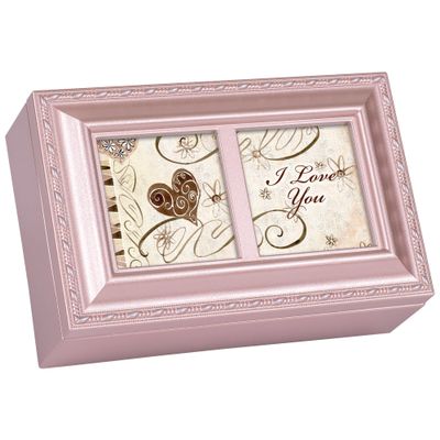 Cottage Garden I Love You Matte Pink Jewelry Music Box Plays Unchained Melody