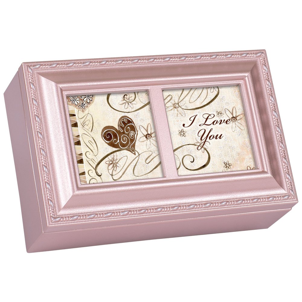 Cottage Garden I Love You Matte Pink Jewelry Music Box Plays Unchained Melody
