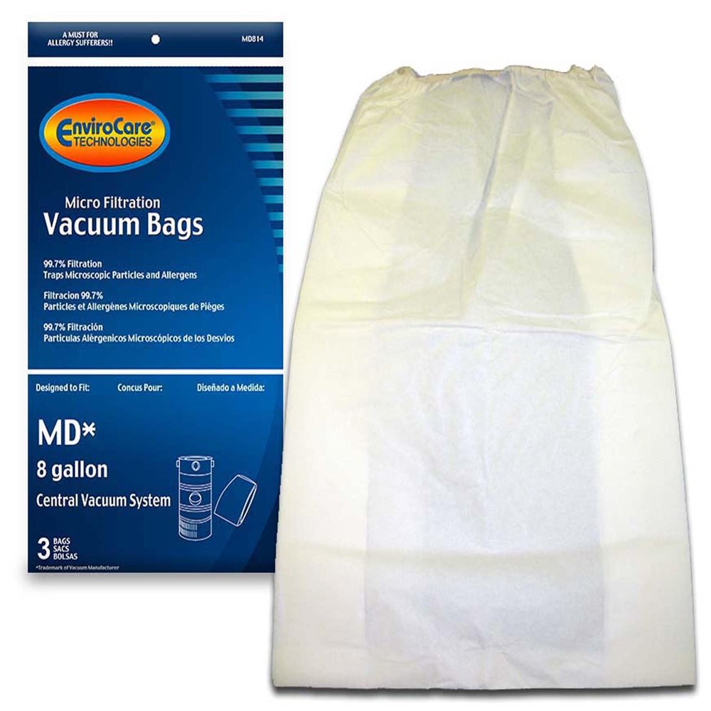 EnviroCare Replacement Micro Filtration Vacuum Cleaner Dust Bags for MD 8 Gallon Central Vacuums 3 pack