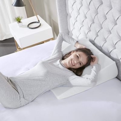 Sleep Philosophy Memory Foam Pillow Ergonomic Support Cushion with Machine Washable, Removable Super Soft Cover, White Wedge 22''L x 24''W x 7''H
