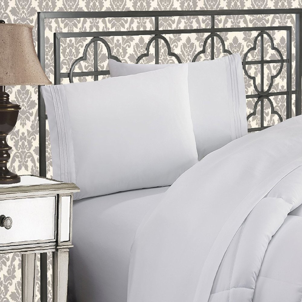 Elegant Comfort 1500 Premier Hotel Quality 4-Piece Bed Sheet Sets, Deep Pockets - Luxurious Wrinkle Free & Fade Resistant, California King, White