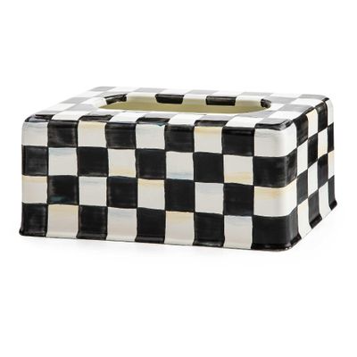 MACKENZIE-CHILDS Tissue-Box Cover, Tissue Holder for Home Decor, Black-and-White Courtly Check, Rectangle