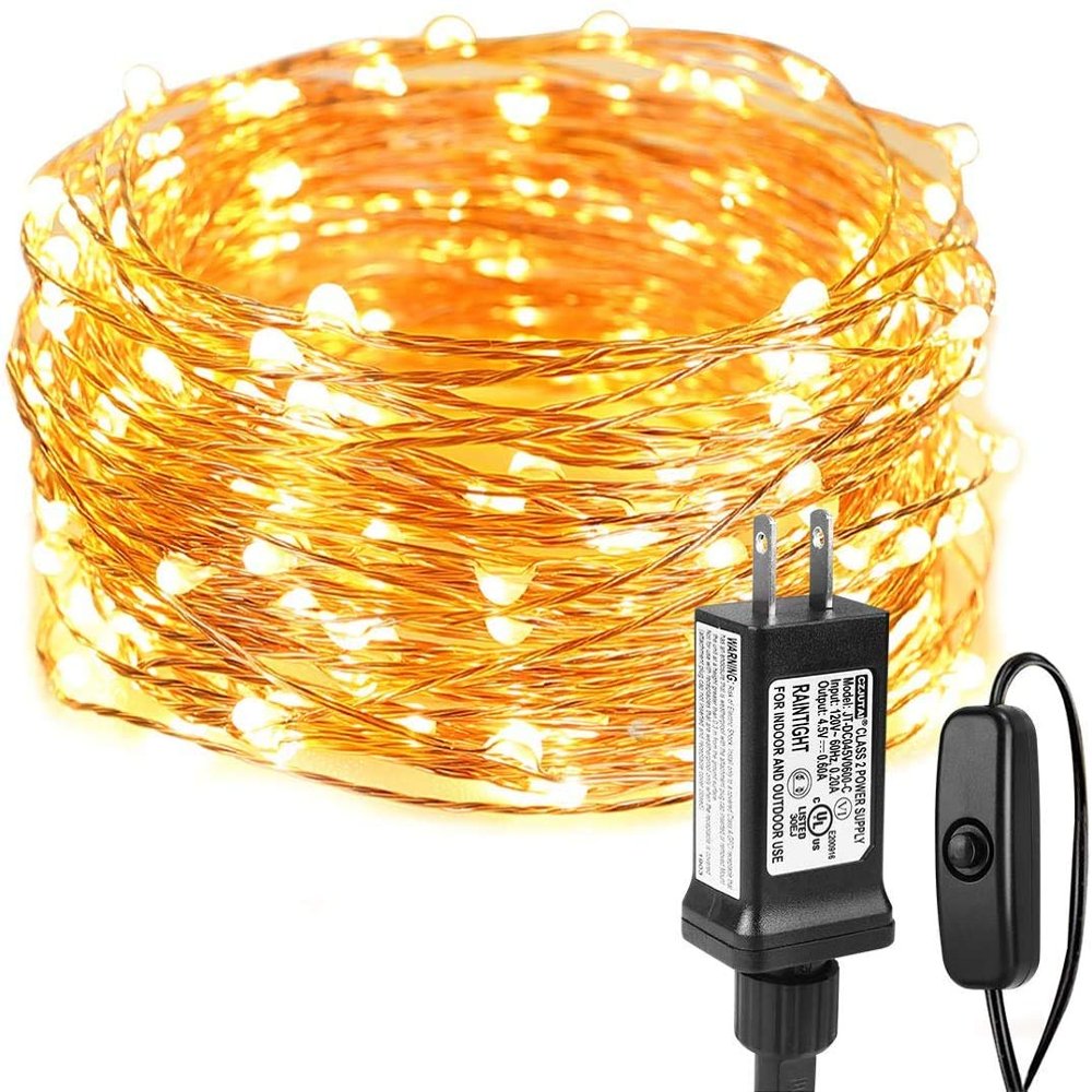 Lighting EVER Fairy Lights Plug in, 33ft 100 LED String Lights for Bedroom, Warm White Copper Wire Lights, Waterproof Indoor Outdoor Decorative Fairy Lights for Patio, Garden, Balcony, Vases, Craft