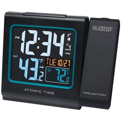 La Crosse Technology Color Projection Alarm Clock with Indoor/Outdoor Temperature & Charging USB Port, Wireless, Backlit, Black, 616-146