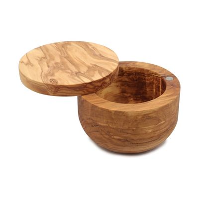 Swissmar Siena Olive Wood Salt Keeper  Small Container with Magnetic Swivel Lid, Single Compartment Countertop Jar for Sugar, Spices & Seasoning Storage, Kitchen Cooking Canister, 4.2 oz / 124 ml