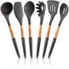 6 Pcs Cookward Silicone Cooking Utensils Set-Natural Wood Kitchen Utensils  Eco Friendly & BPA Free, Non-Scratch & Non-Stick Easy Grip -Dark gray view 1