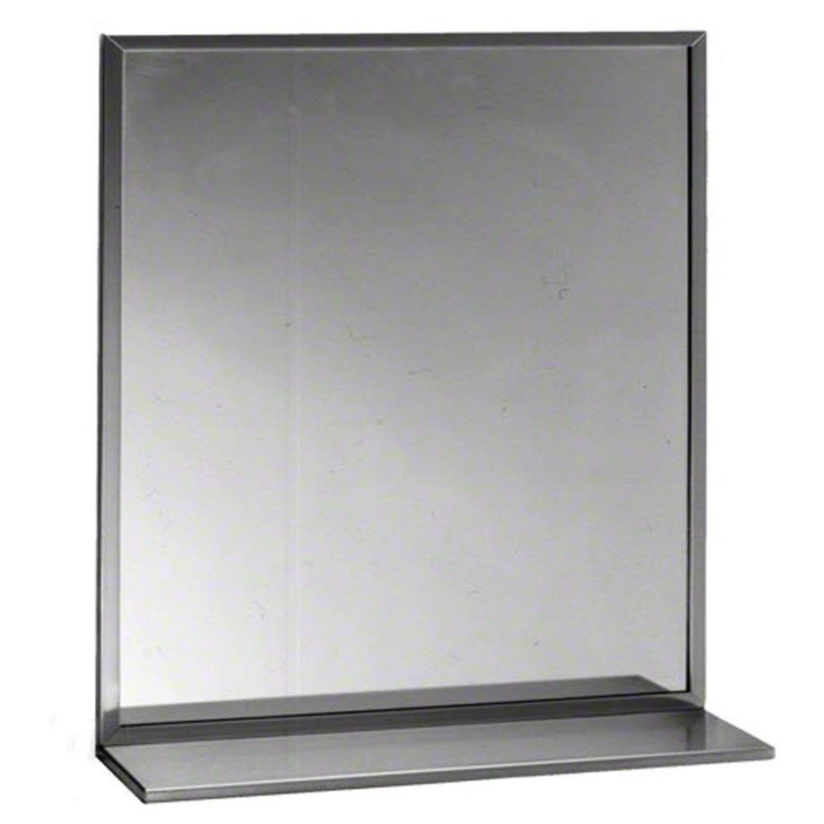 Bobrick 165 Series 430 Stainless Steel Channel Frame Glass Mirror, Bright Finish, 18" Width x 24" Height