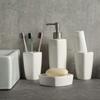 MyGift 4 Piece Ceramic White Bathroom Accessory Set with Soap Dispenser Pump, Toothbrush Holder, Tumbler and Soap Dish view 2