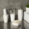 MyGift 4 Piece Ceramic White Bathroom Accessory Set with Soap Dispenser Pump, Toothbrush Holder, Tumbler and Soap Dish view 3