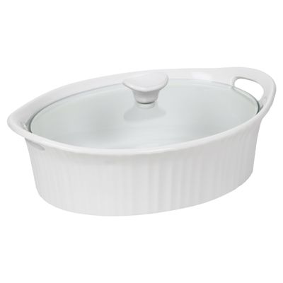 Corningware French White III Oval Casserole with Glass Cover, 2.5-Quart