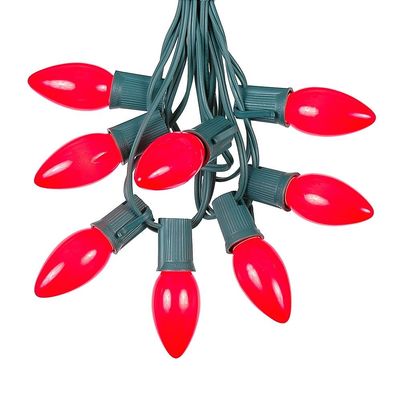 Novelty Lights 25 Foot C9 Red Ceramic Christmas String Light Set - Outdoor Christmas Light String -  Opaque Christmas Bulbs - Roofline Light String  Outdoor String Lights - Green Wire