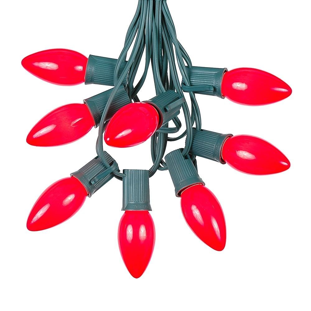 Novelty Lights 25 Foot C9 Red Ceramic Christmas String Light Set - Outdoor Christmas Light String -  Opaque Christmas Bulbs - Roofline Light String  Outdoor String Lights - Green Wire