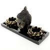 MyGift Black Buddha Head Sculpture Zen Garden Set with Lotus Tealight Candle Holders and Wooden Display Tray, Decorative Tabletop Home Accent view 2