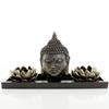 MyGift Black Buddha Head Sculpture Zen Garden Set with Lotus Tealight Candle Holders and Wooden Display Tray, Decorative Tabletop Home Accent view 4
