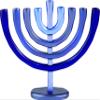 World Of Judaica Yair Emanuel Blue Aluminum Hanukkah Menorah with Temple Design view 1