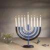 World Of Judaica Yair Emanuel Blue Aluminum Hanukkah Menorah with Temple Design view 2