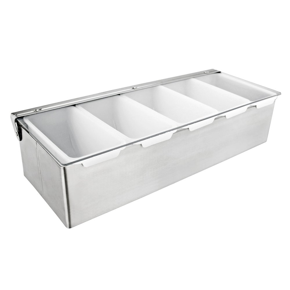 New Star Foodservice 48032 Stainless Steel Condiment Dispenser with 5 Compartments (No Ice Tray)