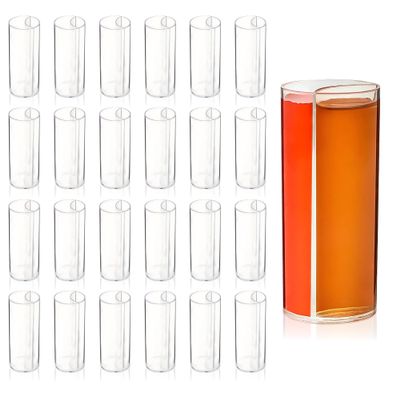 Split Shooters Divided Test Tube Plastic Shot Glasses Clear Plastic Jager Bomb Chaser Shot Glass Glasses Cups Fun Unique Glasses for Events Birthday Bachelor Bachelorette Parties - Set of 24