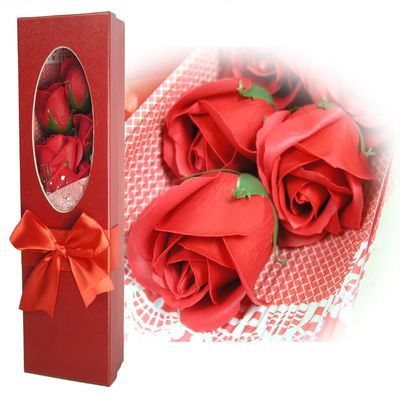 BANBERRY DESIGNS Rose Bouquet - Set of 5 Scented Red Roses - Gift Boxed with a Red Bow - Each Rose Measures 13" L x 3.75" W x 2.25" D