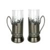 Combination of 2 Russian CUT Crystal Drinking Tea Glasses W/metal Glass Holders Podstakannik for Hot or Cold Liquids by Belarus view 1
