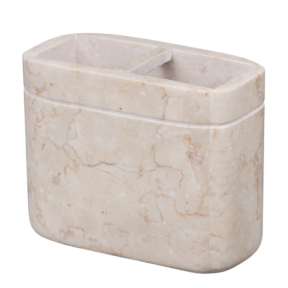 Creative Home Natural Champagne Marble Toothbrush Holder for Bathrooms, Rectangular Bathroom Countertop Organizer, Makeup Brush Holder, 5.5 x 2.6 x 4.5 Inch, Beige
