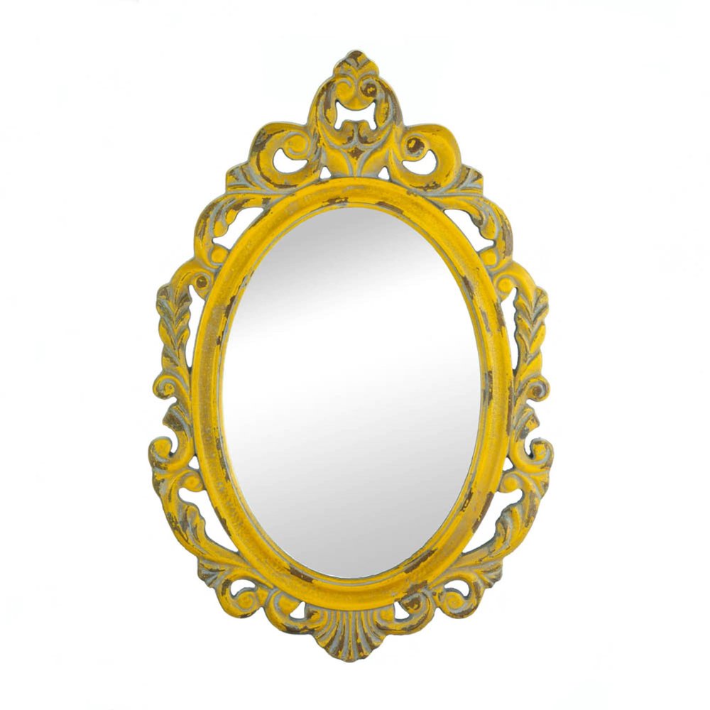 Zingz & Thingz Enchanted Vintage Collection Wooden Wall Mirror, Vintage Hannah Yellow, 15.5x0.5x24