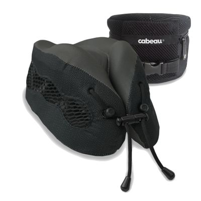 Cabeau Long Haul Flight Cooling Travel Neck Pillow Evolution Cool Supportive Memory Foam with Airflow Vents Compact with Carrying Case (Black)