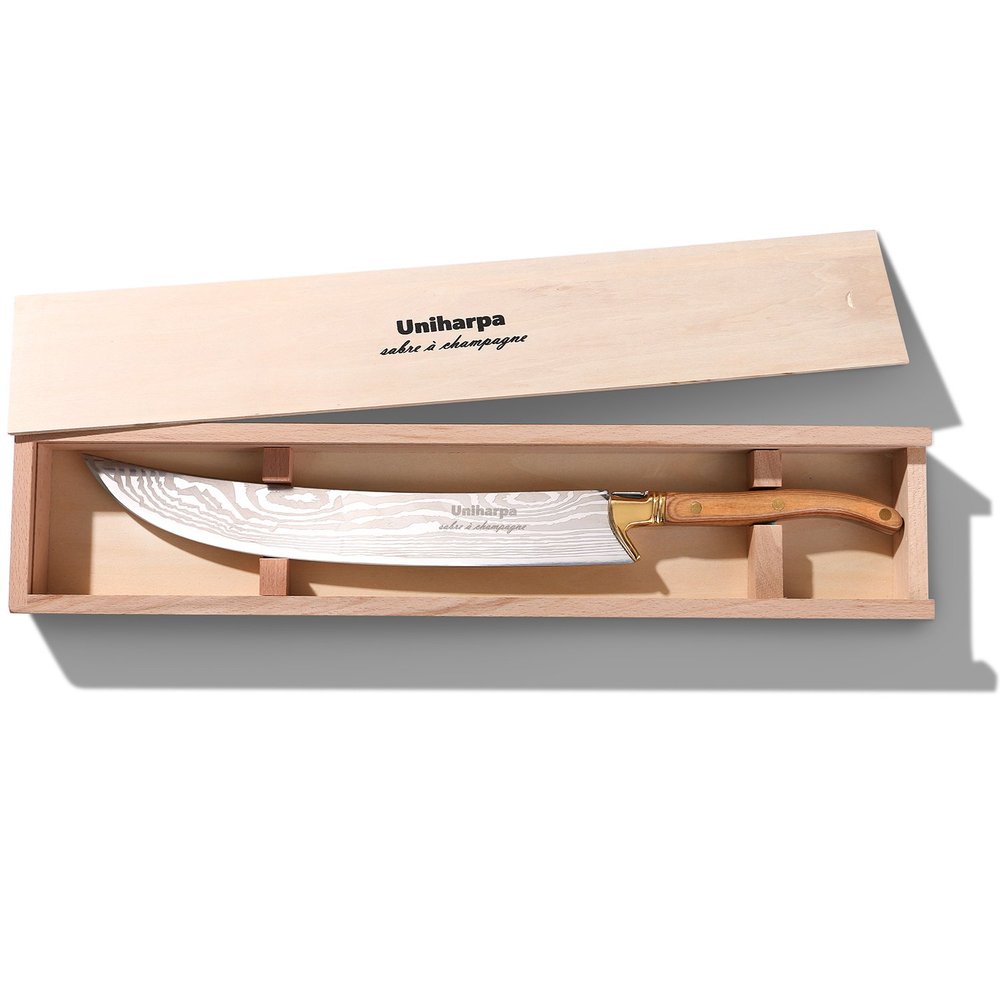 Uniharpa Champagne Saber Sword with Wooden Gift Case,Stainless Steel Blade - Premium Saber for Champagne Bottle Opening, Ideal Champagne Cork Knife & Champagne Themed Gifts for Wedding and Christmas