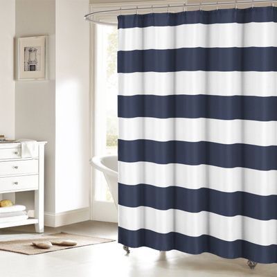 ALAGEO Nautical Stripe Design Fabric Shower Curtain for Bathroom - Navy and White 36" x 72" Shower Curtain for Shower Stall Classic Simple Modern Bathroom Curtain
