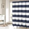 ALAGEO Nautical Stripe Design Fabric Shower Curtain for Bathroom - Navy and White 36" x 72" Shower Curtain for Shower Stall Classic Simple Modern Bathroom Curtain view 1