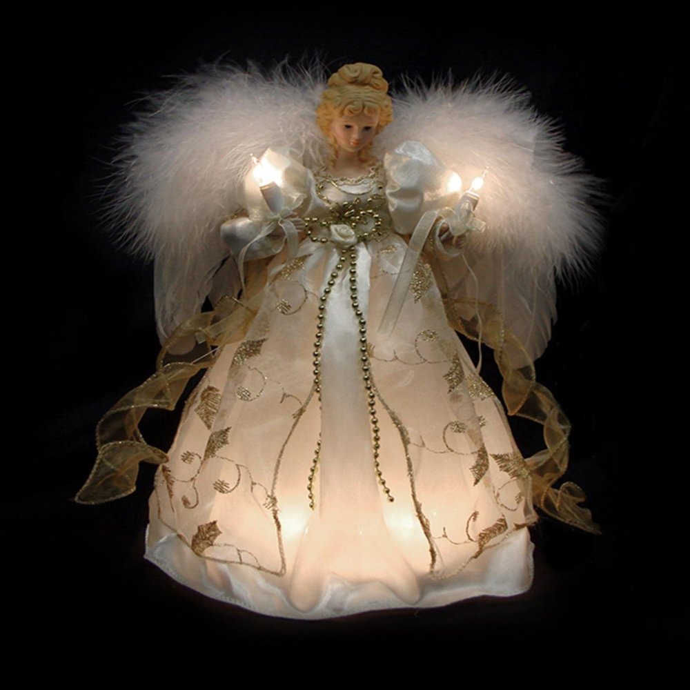 VCO 12" Lighted Cream & Gold Angel Christmas Tree Topper - Clear Lights