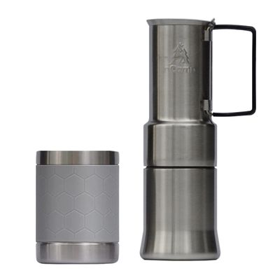 nCamp - Caf, Portable Coffee Maker, Portable Espresso Machine, Compact Camping Coffee Maker, Stainless Steel Travel Coffee Maker with Camping Coffee Cup, Reusable, 12 oz